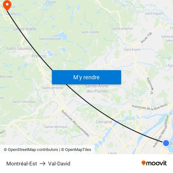 Montréal-Est to Val-David map