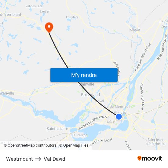 Westmount to Val-David map