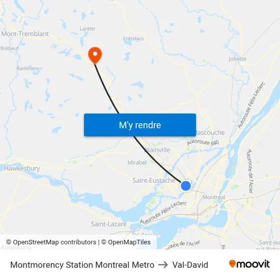 Montmorency Station Montreal Metro to Val-David map