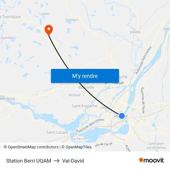 Station Berri UQAM to Val-David map