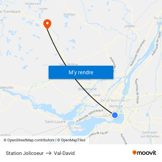 Station Jolicoeur to Val-David map