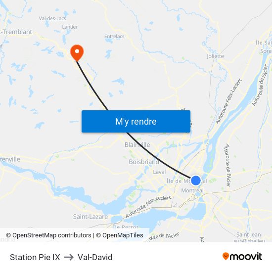 Station Pie IX to Val-David map