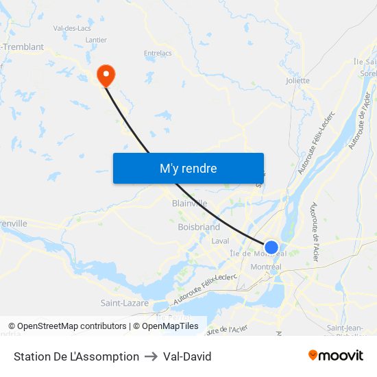 Station De L'Assomption to Val-David map