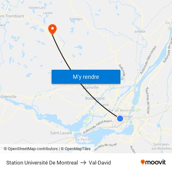 Station Université De Montreal to Val-David map