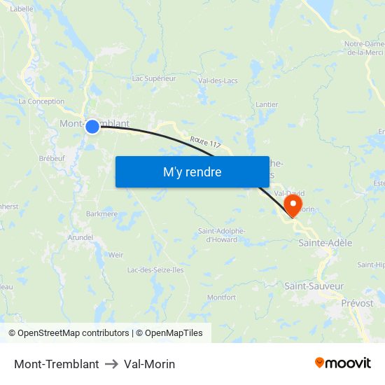 Mont-Tremblant to Val-Morin map