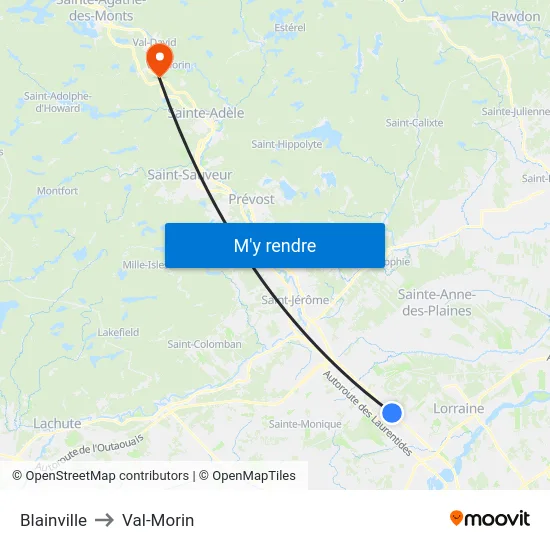 Blainville to Val-Morin map
