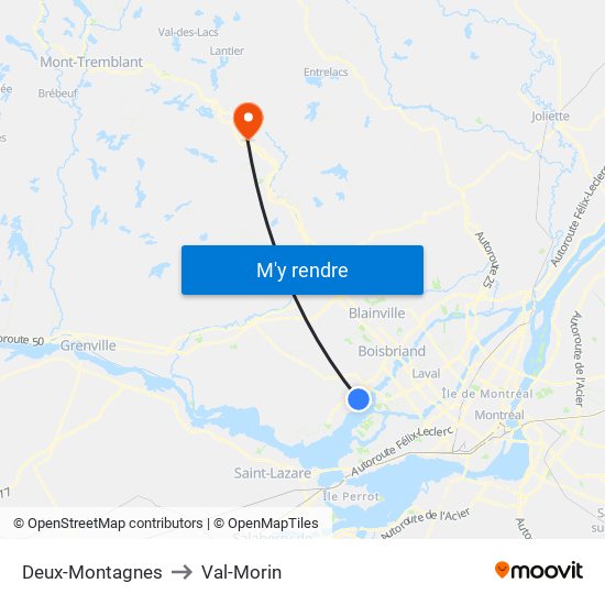 Deux-Montagnes to Val-Morin map