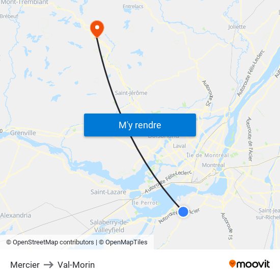 Mercier to Val-Morin map