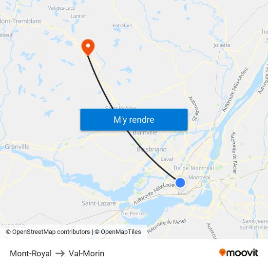 Mont-Royal to Val-Morin map