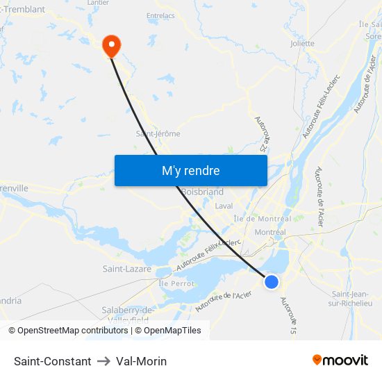 Saint-Constant to Val-Morin map