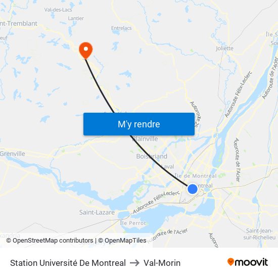 Station Université De Montreal to Val-Morin map
