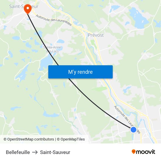 Bellefeuille to Saint-Sauveur map