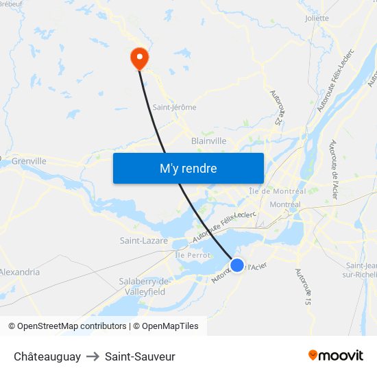 Châteauguay to Saint-Sauveur map