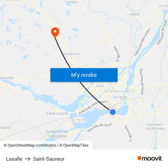 Lasalle to Saint-Sauveur map