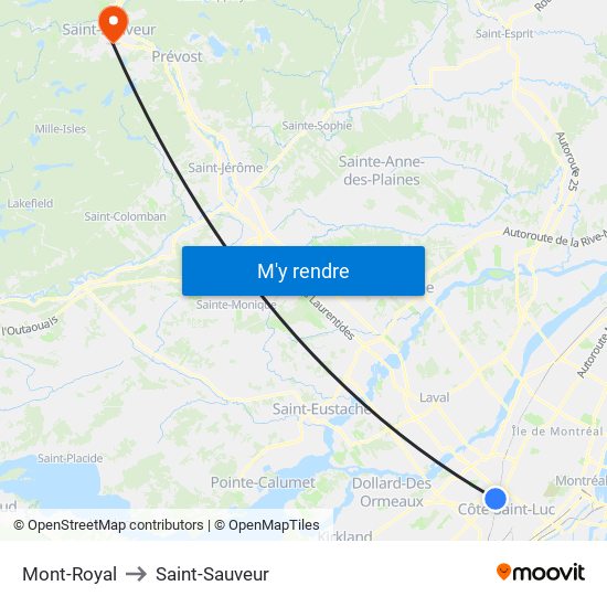 Mont-Royal to Saint-Sauveur map