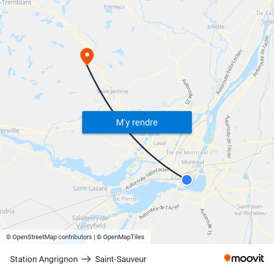 Station Angrignon to Saint-Sauveur map