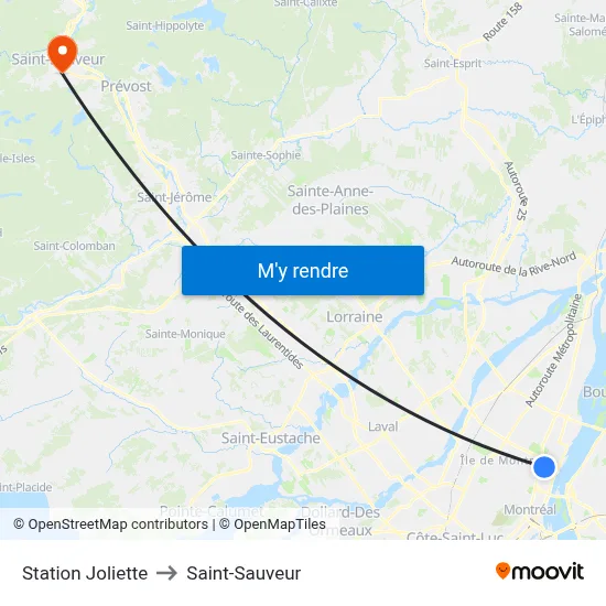 Station Joliette to Saint-Sauveur map