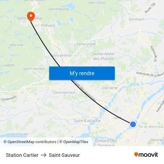 Station Cartier to Saint-Sauveur map