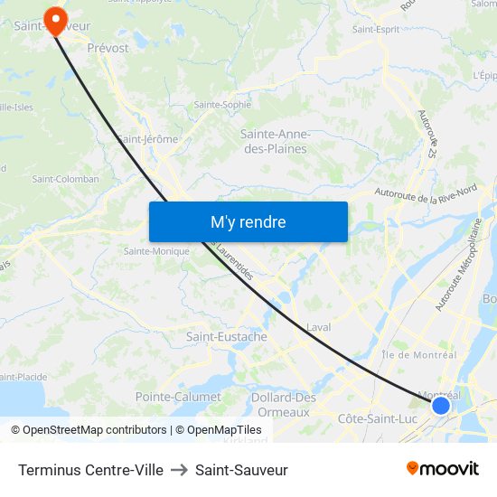 Terminus Centre-Ville to Saint-Sauveur map