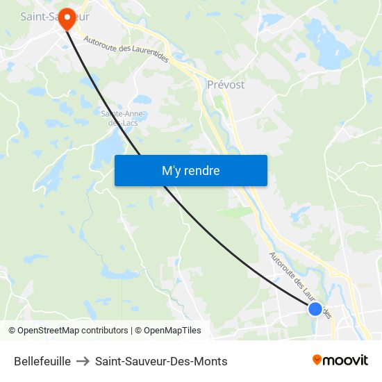 Bellefeuille to Saint-Sauveur-Des-Monts map