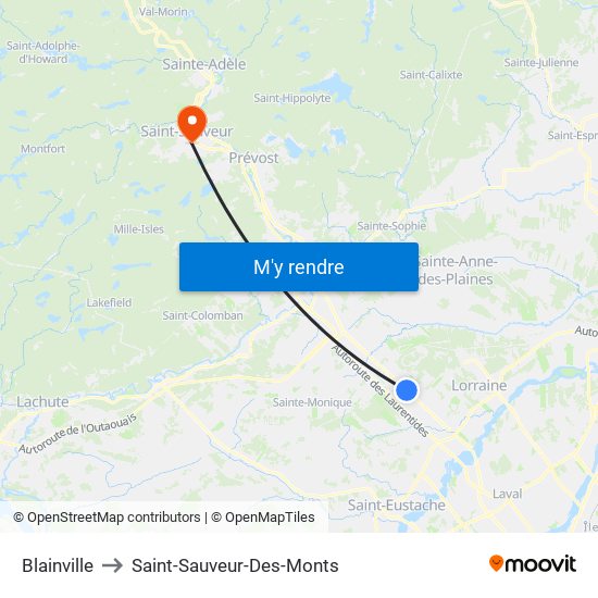 Blainville to Saint-Sauveur-Des-Monts map