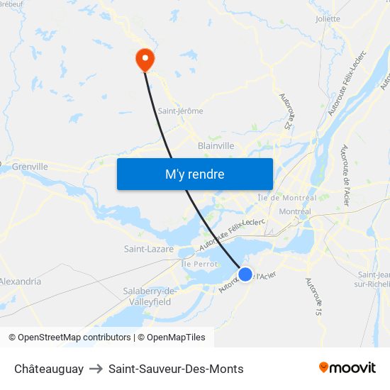 Châteauguay to Saint-Sauveur-Des-Monts map