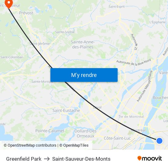 Greenfield Park to Saint-Sauveur-Des-Monts map