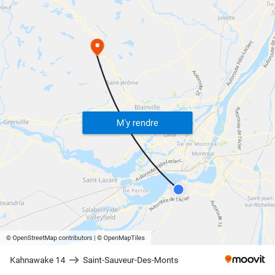 Kahnawake 14 to Saint-Sauveur-Des-Monts map