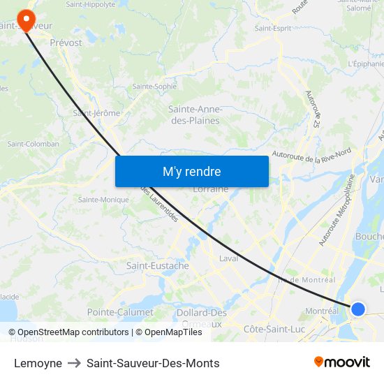 Lemoyne to Saint-Sauveur-Des-Monts map