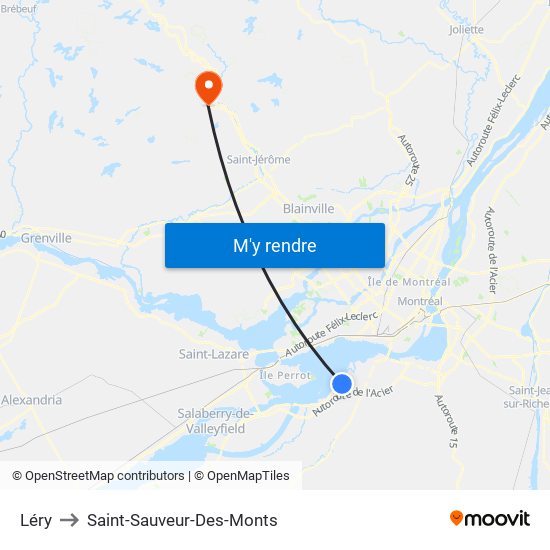 Léry to Saint-Sauveur-Des-Monts map