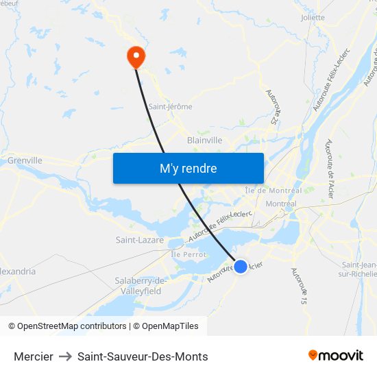 Mercier to Saint-Sauveur-Des-Monts map