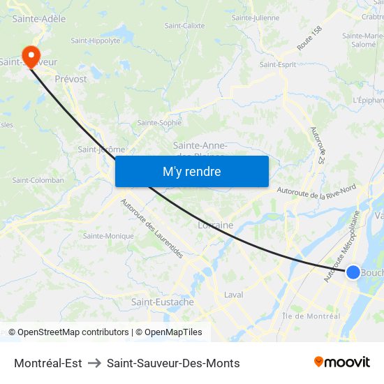 Montréal-Est to Saint-Sauveur-Des-Monts map