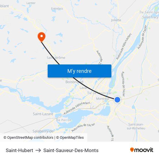 Saint-Hubert to Saint-Sauveur-Des-Monts map