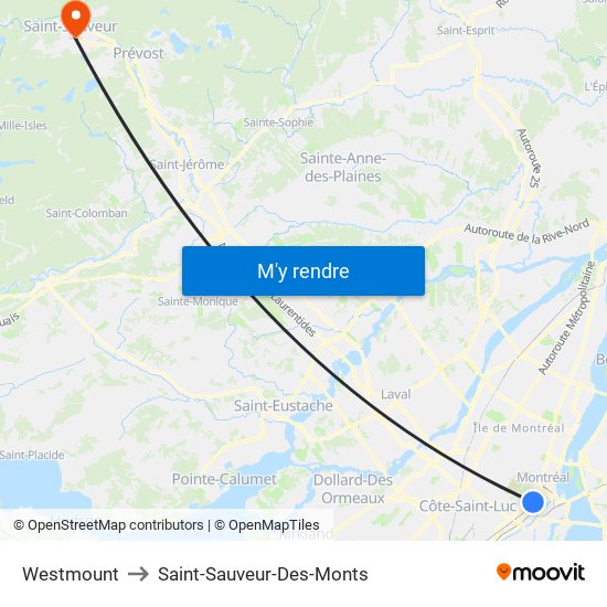 Westmount to Saint-Sauveur-Des-Monts map