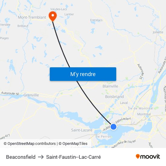 Beaconsfield to Saint-Faustin--Lac-Carré map