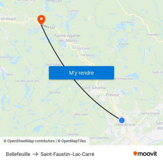 Bellefeuille to Saint-Faustin--Lac-Carré map