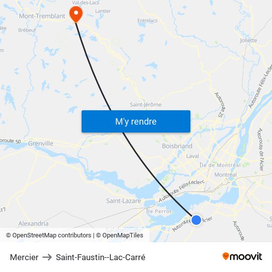 Mercier to Saint-Faustin--Lac-Carré map