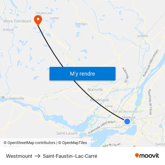 Westmount to Saint-Faustin--Lac-Carré map