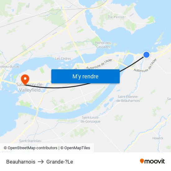 Beauharnois to Grande-?Le map