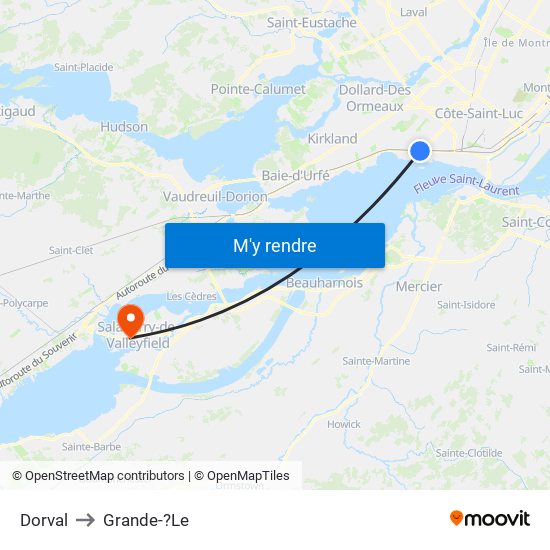 Dorval to Grande-?Le map