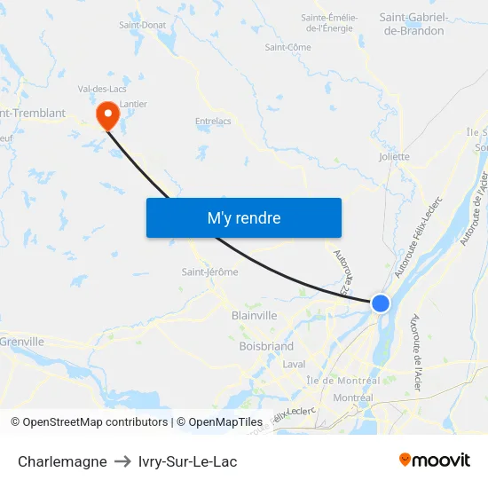 Charlemagne to Ivry-Sur-Le-Lac map
