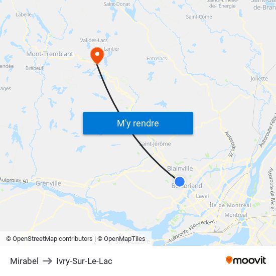 Mirabel to Ivry-Sur-Le-Lac map