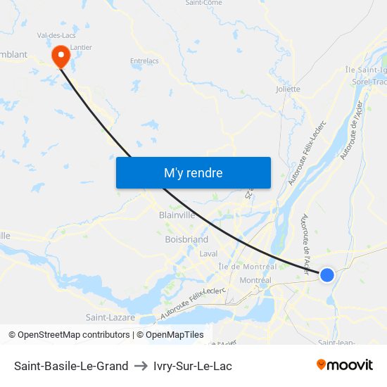 Saint-Basile-Le-Grand to Ivry-Sur-Le-Lac map