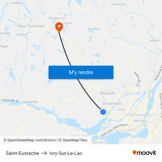 Saint-Eustache to Ivry-Sur-Le-Lac map