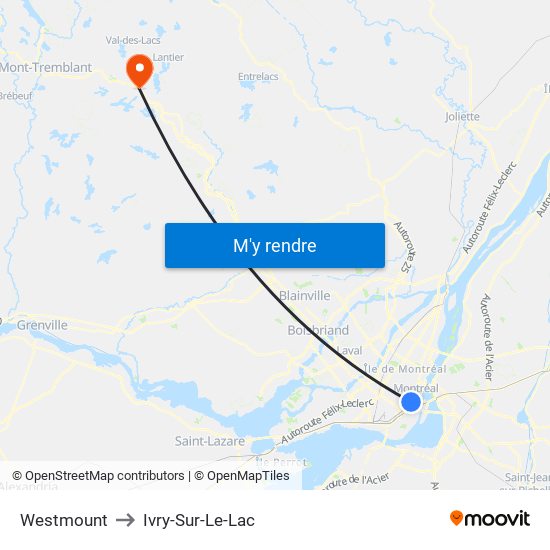 Westmount to Ivry-Sur-Le-Lac map