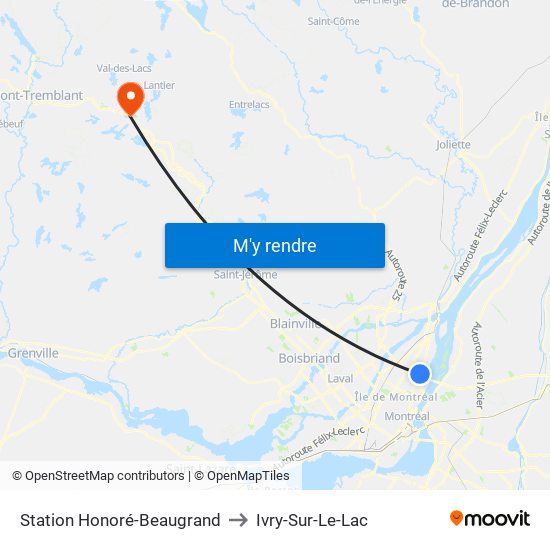 Station Honoré-Beaugrand to Ivry-Sur-Le-Lac map