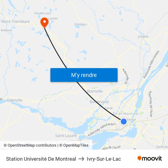 Station Université De Montreal to Ivry-Sur-Le-Lac map