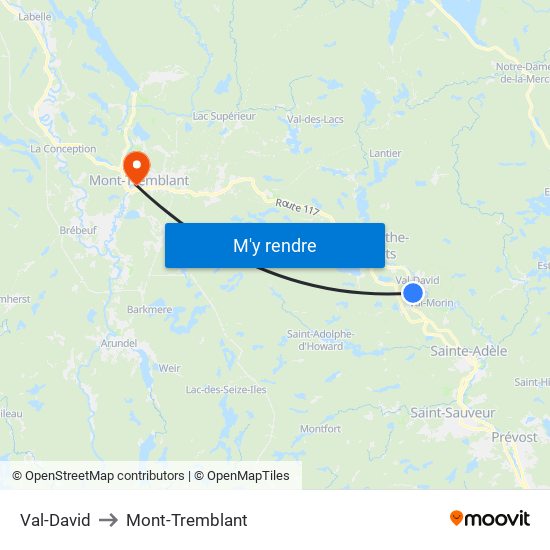 Val-David to Mont-Tremblant map