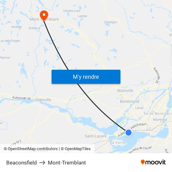 Beaconsfield to Mont-Tremblant map