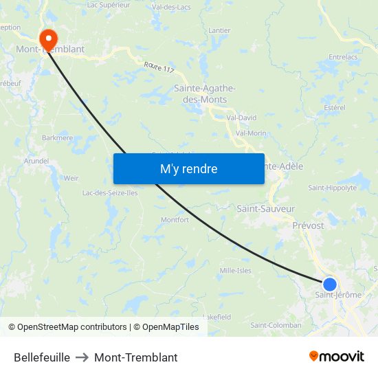 Bellefeuille to Mont-Tremblant map